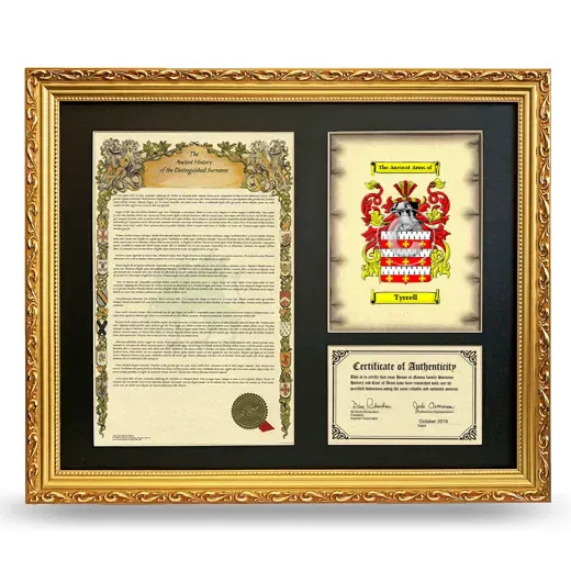 Tyrrell Framed Surname History and Coat of Arms- Gold