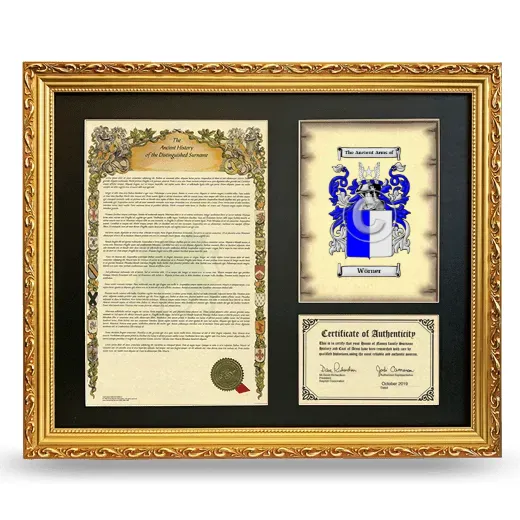 Wörner Framed Surname History and Coat of Arms- Gold