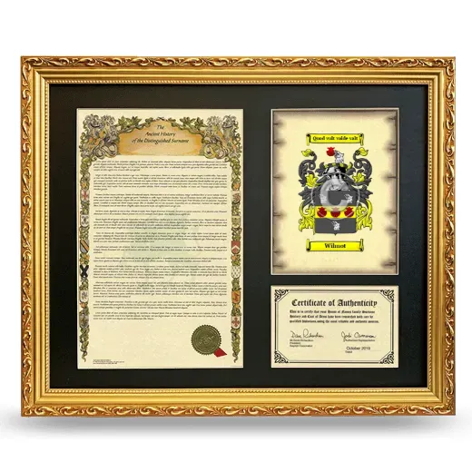 Wilmot Framed Surname History and Coat of Arms- Gold