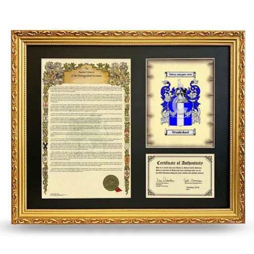 Wuidedord Framed Surname History and Coat of Arms- Gold