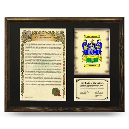 O'Conlan Framed Surname History and Coat of Arms - Brown