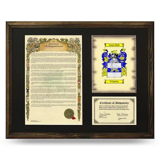 O'Garrity Framed Surname History and Coat of Arms - Brown