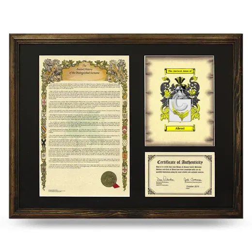 Alessi Framed Surname History and Coat of Arms - Brown