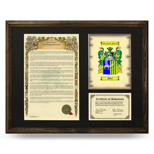 Alfari Framed Surname History and Coat of Arms - Brown