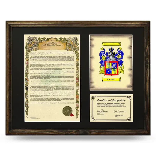 Anchieta Framed Surname History and Coat of Arms - Brown