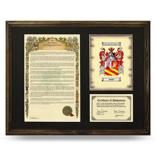 Andre Framed Surname History and Coat of Arms - Brown
