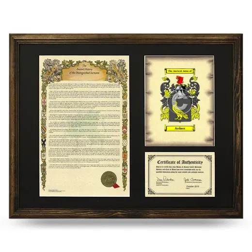 Ardass Framed Surname History and Coat of Arms - Brown