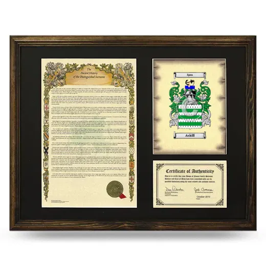 Askill Framed Surname History and Coat of Arms - Brown