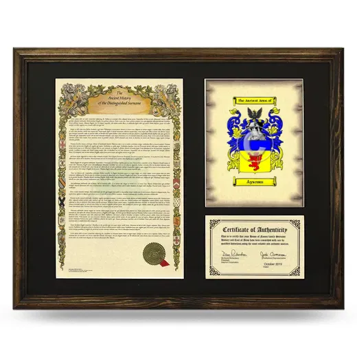 Ayscom Framed Surname History and Coat of Arms - Brown