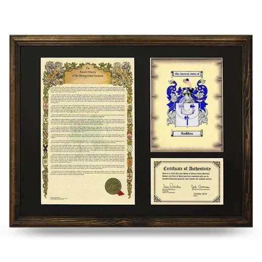 Baddan Framed Surname History and Coat of Arms - Brown