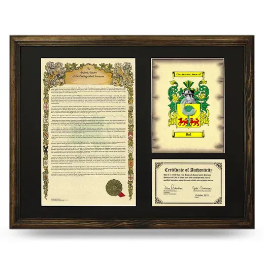 Bal Framed Surname History and Coat of Arms - Brown