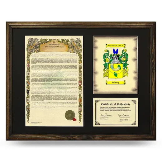 Balding Framed Surname History and Coat of Arms - Brown