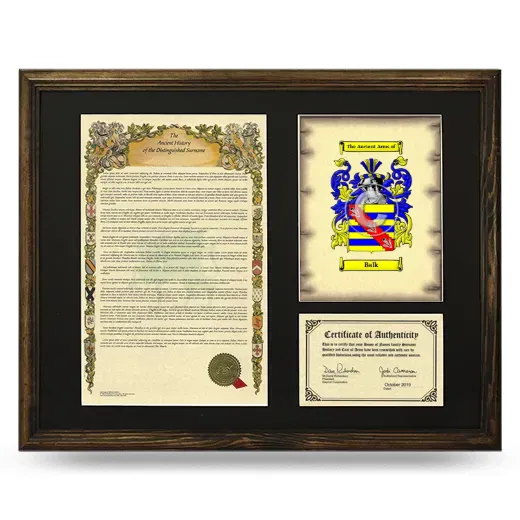 Balk Framed Surname History and Coat of Arms - Brown
