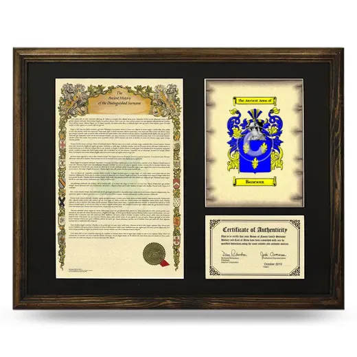 Bancaux Framed Surname History and Coat of Arms - Brown