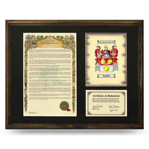 Barfield Framed Surname History and Coat of Arms - Brown