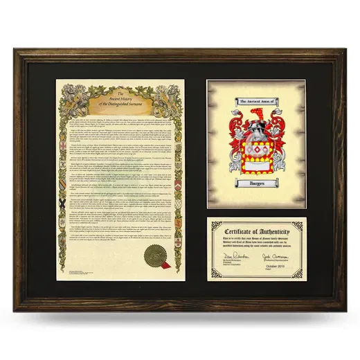 Barges Framed Surname History and Coat of Arms - Brown