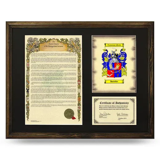 Barteler Framed Surname History and Coat of Arms - Brown