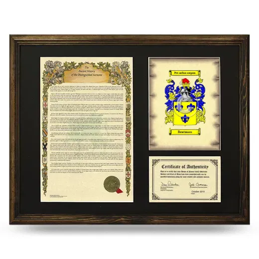 Beatman Framed Surname History and Coat of Arms - Brown