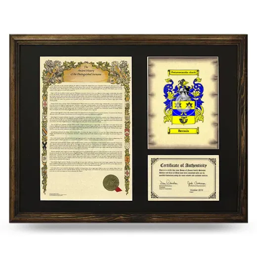 Bermis Framed Surname History and Coat of Arms - Brown