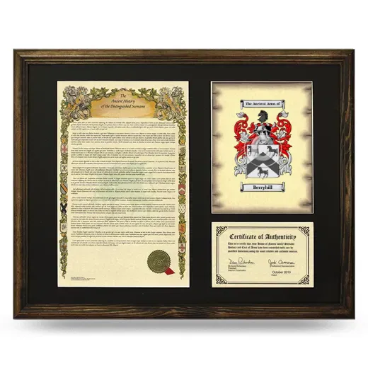Berryhill Framed Surname History and Coat of Arms - Brown