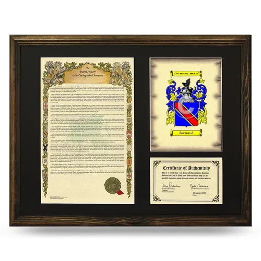 Bertrand Framed Surname History and Coat of Arms - Brown