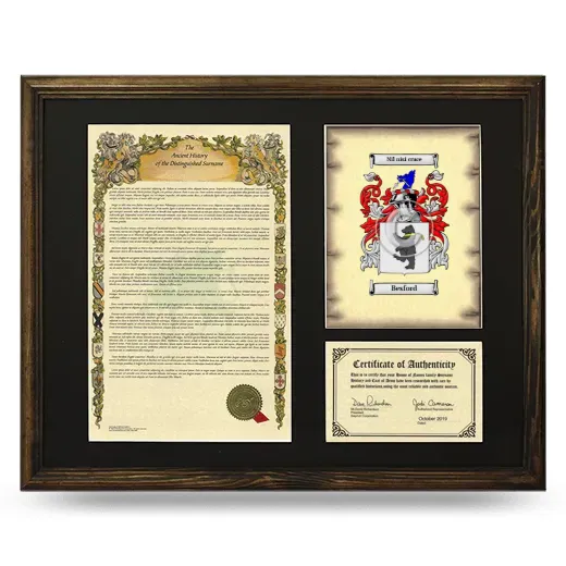 Besford Framed Surname History and Coat of Arms - Brown