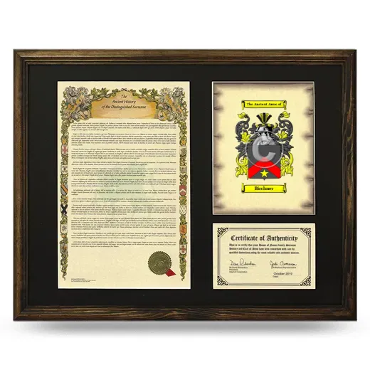 Birchner Framed Surname History and Coat of Arms - Brown