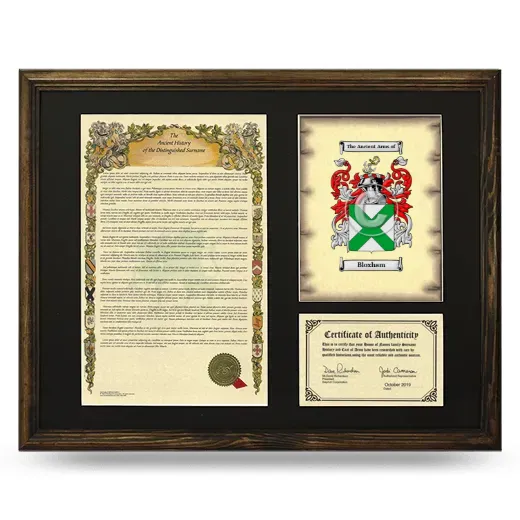 Bloxham Framed Surname History and Coat of Arms - Brown