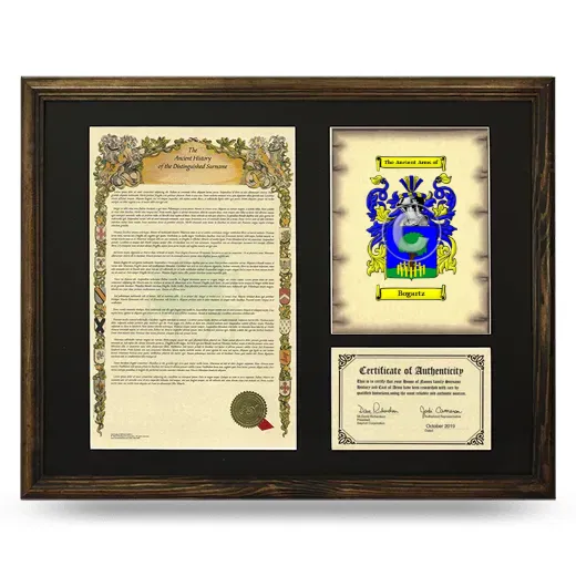 Bogartz Framed Surname History and Coat of Arms - Brown