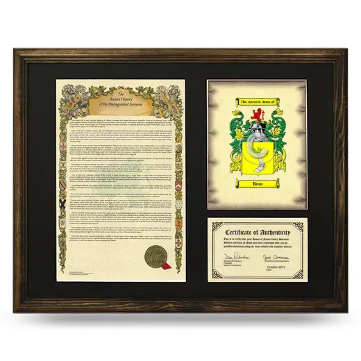 Bom Framed Surname History and Coat of Arms - Brown