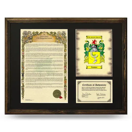 Bomme Framed Surname History and Coat of Arms - Brown