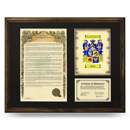 Bonals Framed Surname History and Coat of Arms - Brown