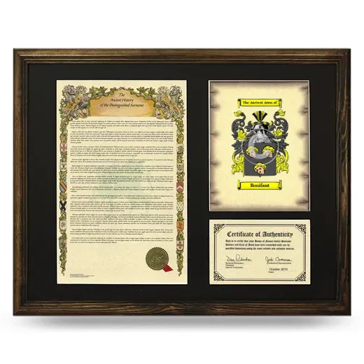 Bonifant Framed Surname History and Coat of Arms - Brown
