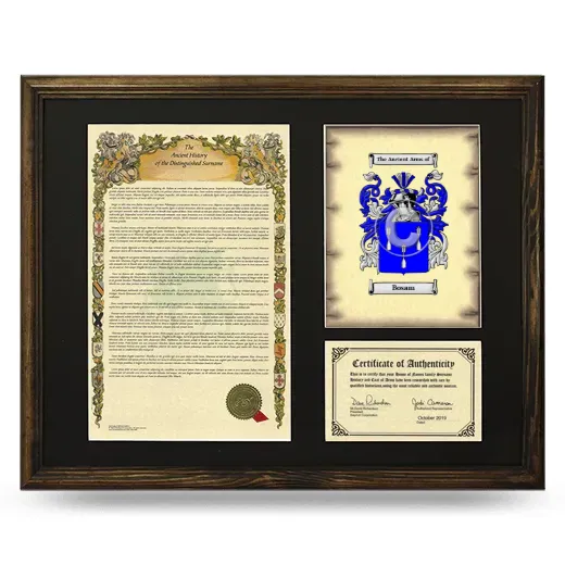 Bosam Framed Surname History and Coat of Arms - Brown