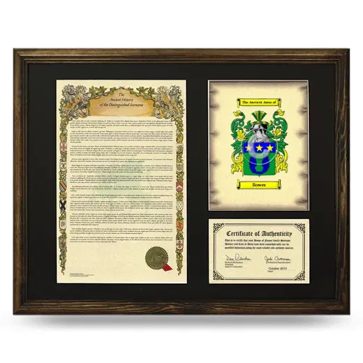 Bower Framed Surname History and Coat of Arms - Brown