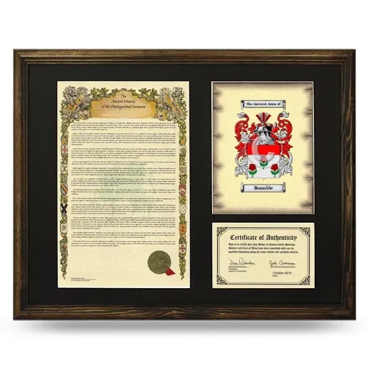 Bramble Framed Surname History and Coat of Arms - Brown