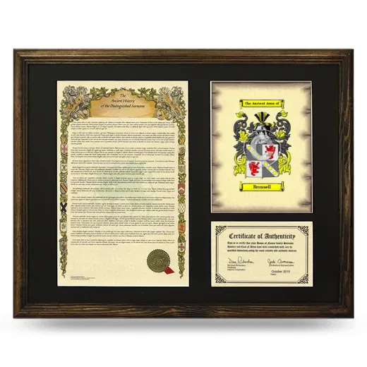 Brussell Framed Surname History and Coat of Arms - Brown