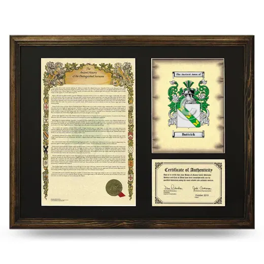 Buttrick Framed Surname History and Coat of Arms - Brown