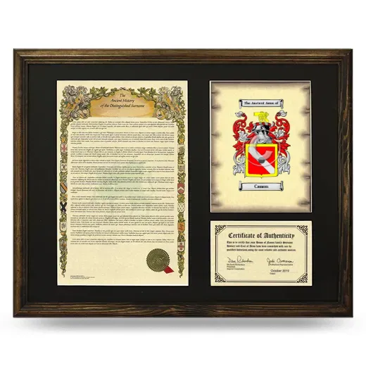 Canon Framed Surname History and Coat of Arms - Brown