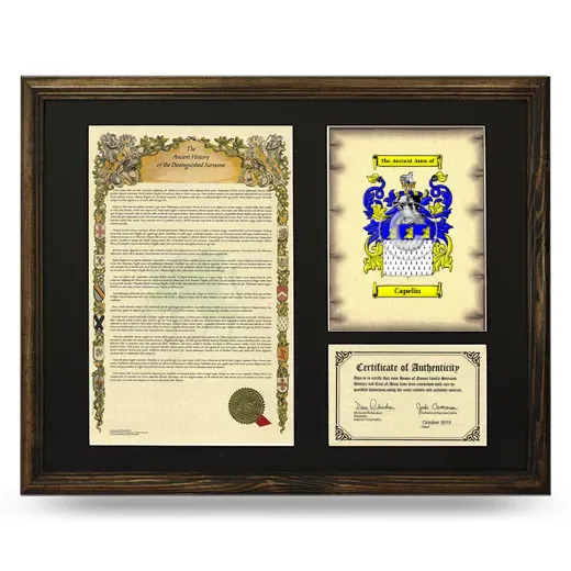 Capelin Framed Surname History and Coat of Arms - Brown