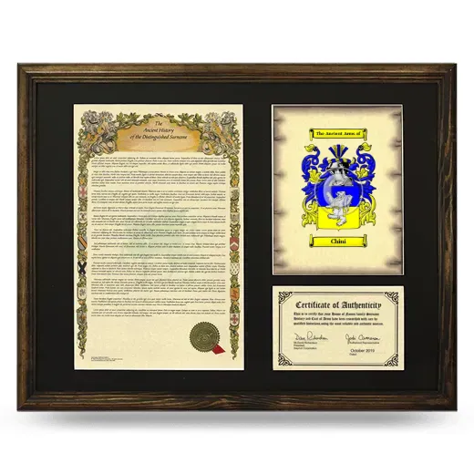 Chini Framed Surname History and Coat of Arms - Brown