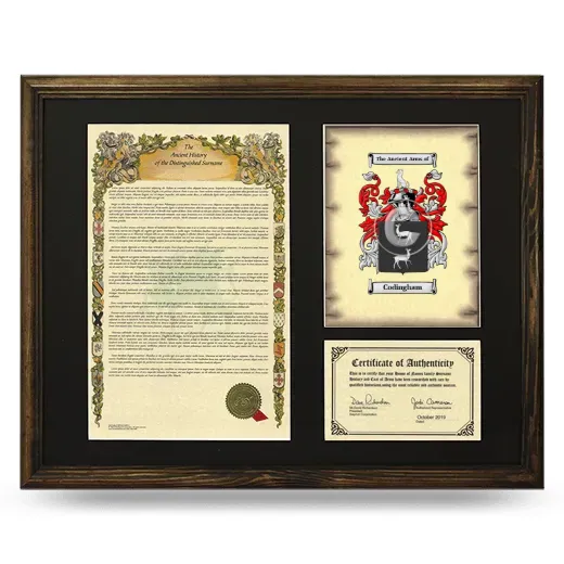 Codingham Framed Surname History and Coat of Arms - Brown