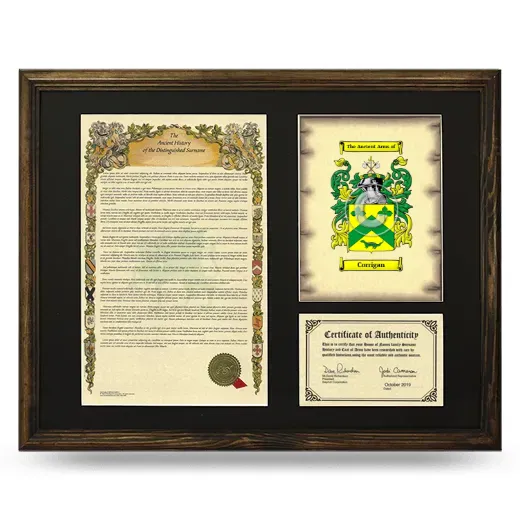 Corrigan Framed Surname History and Coat of Arms - Brown