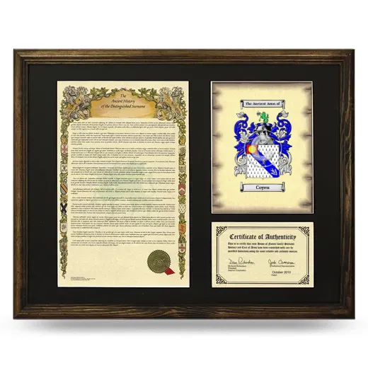 Coyen Framed Surname History and Coat of Arms - Brown