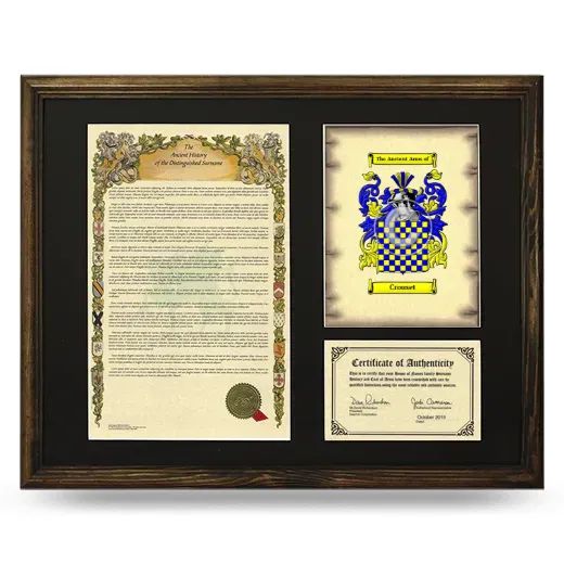 Crouset Framed Surname History and Coat of Arms - Brown