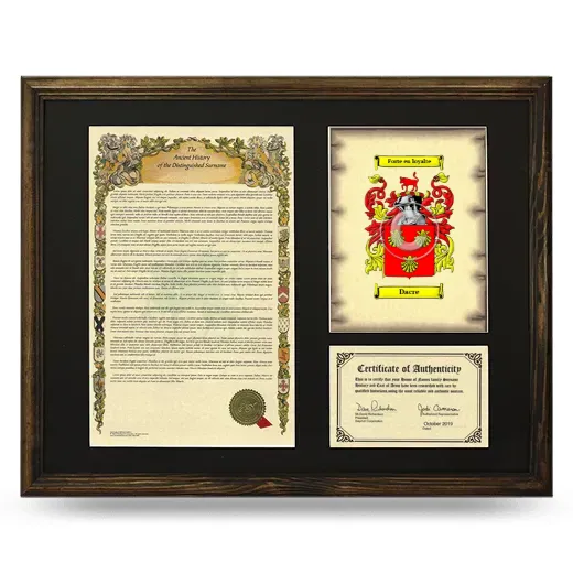 Dacre Framed Surname History and Coat of Arms - Brown