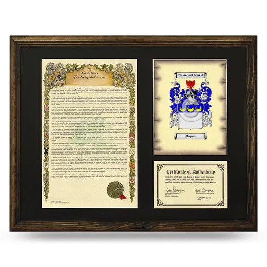 Dages Framed Surname History and Coat of Arms - Brown