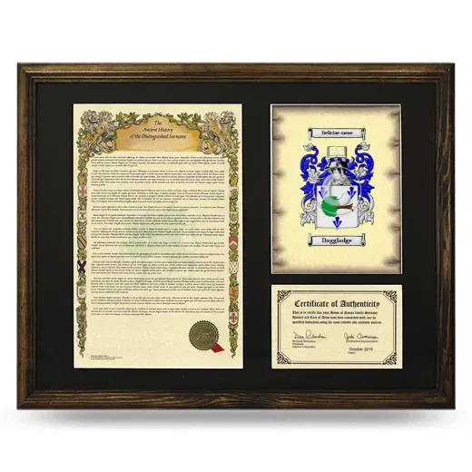 Daggladge Framed Surname History and Coat of Arms - Brown