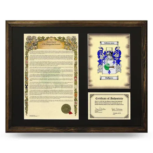 Dallgess Framed Surname History and Coat of Arms - Brown