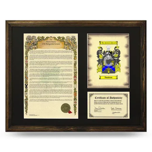 Danison Framed Surname History and Coat of Arms - Brown